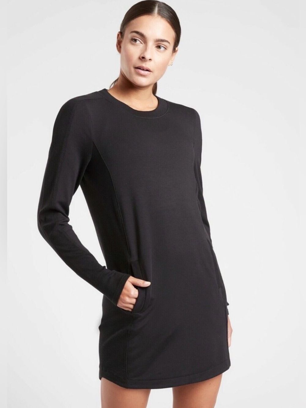 Athleta Balance Dress Black Athleisure Workout Long Sleeve Sweatshirt M
